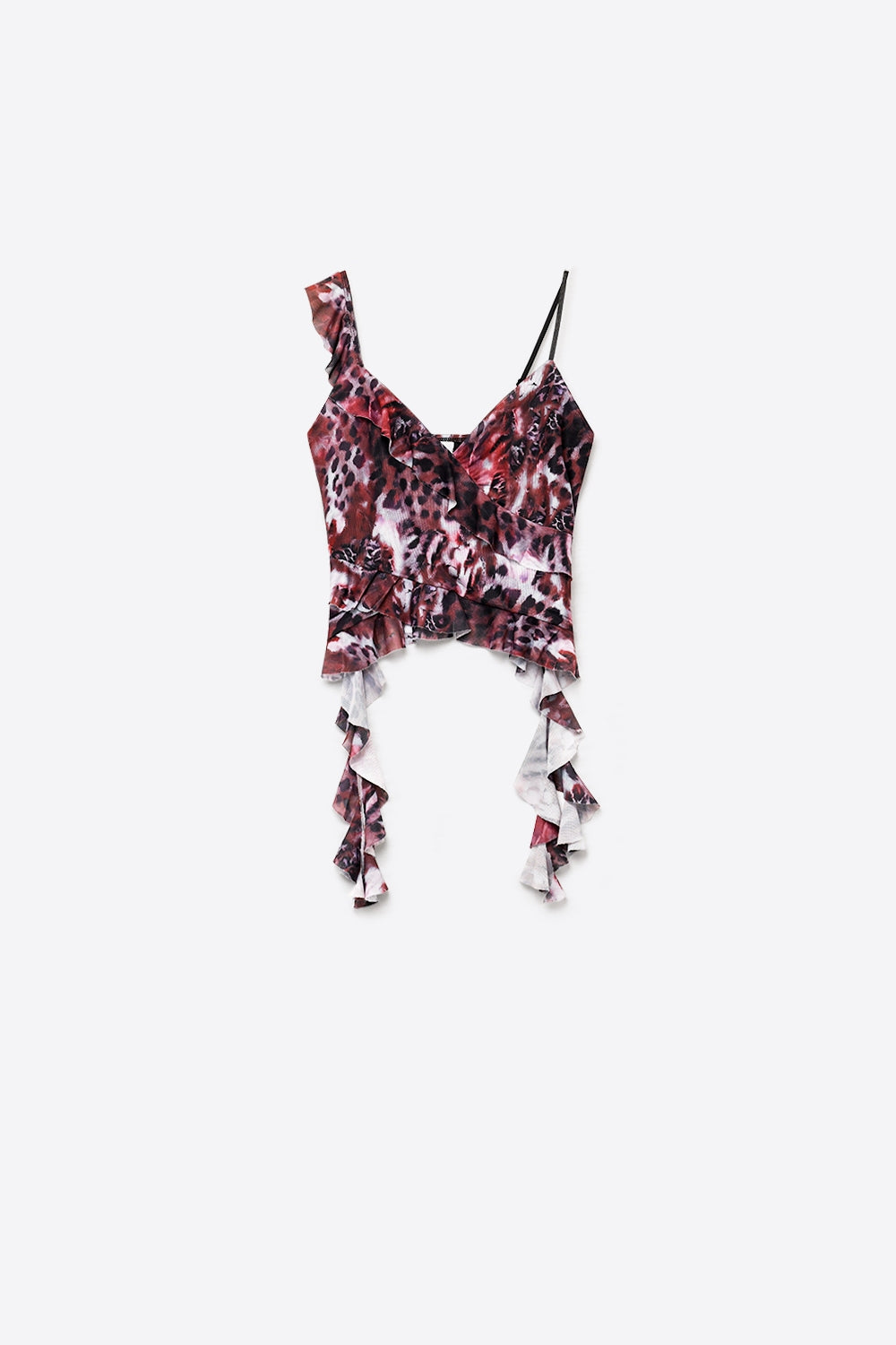 Féroce Asymmetric Ruffle Mesh Crop Top