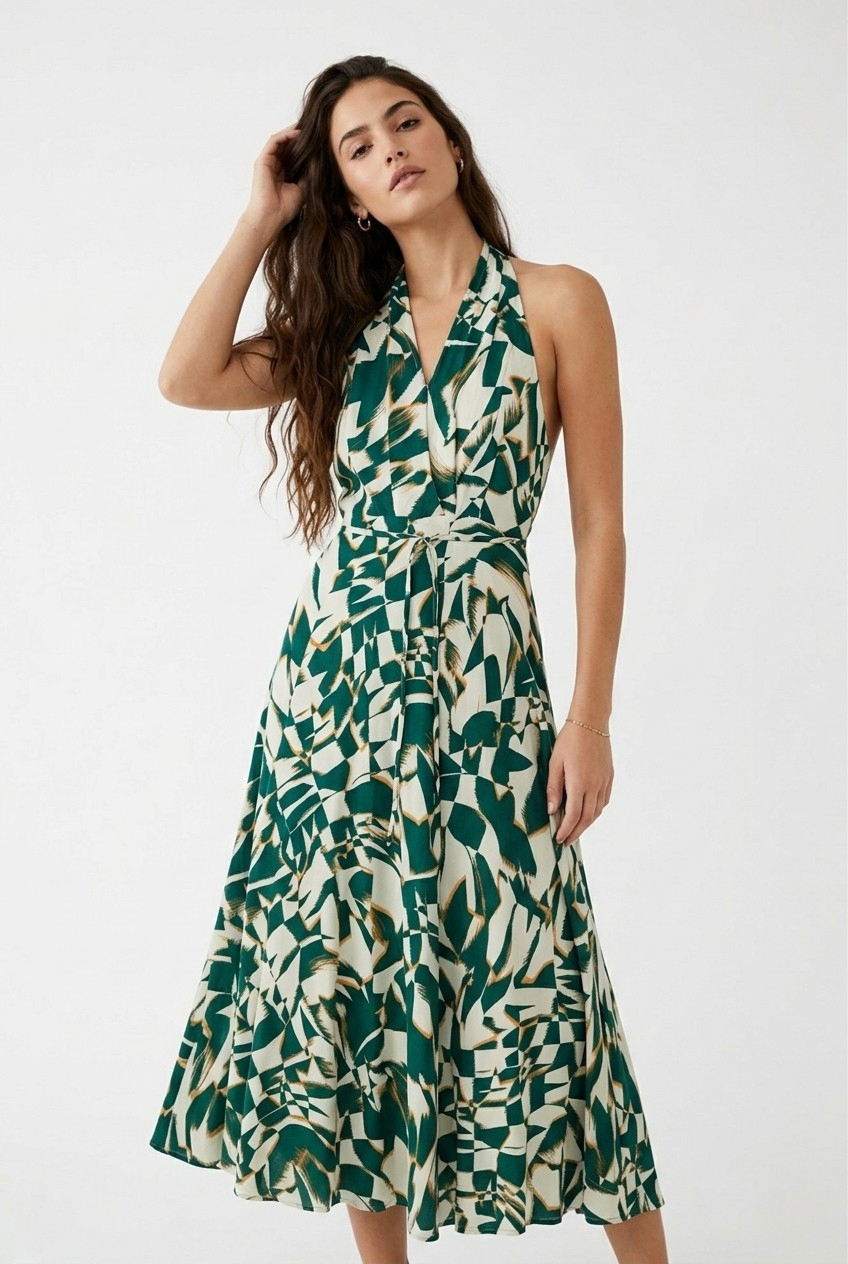 Ibiza Abstract Halter Midi Dress