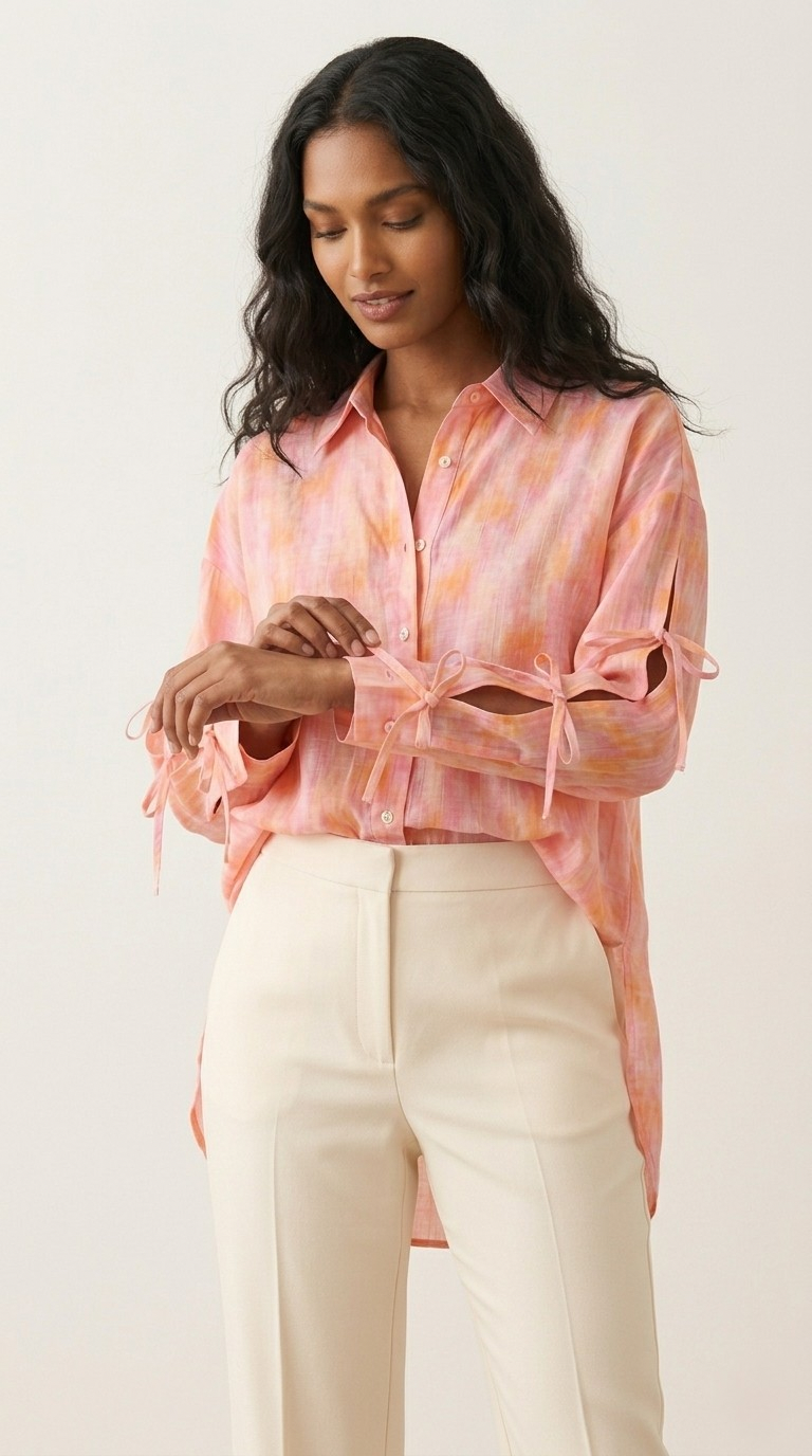 Aquarelle Tie Sleeve Blouse