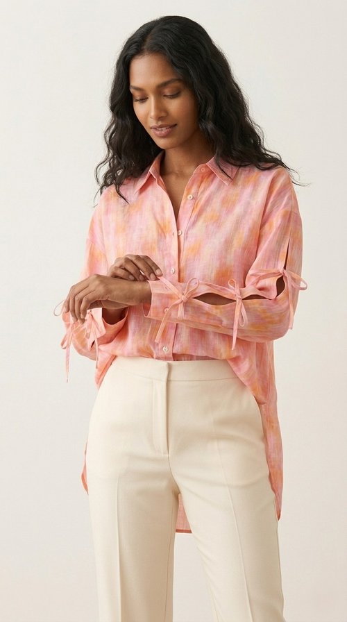 Aquarelle Tie Sleeve Blouse