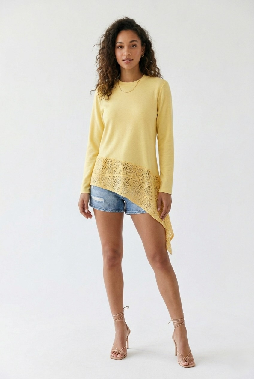 Miel Crochet Insert Asymmetrical Top