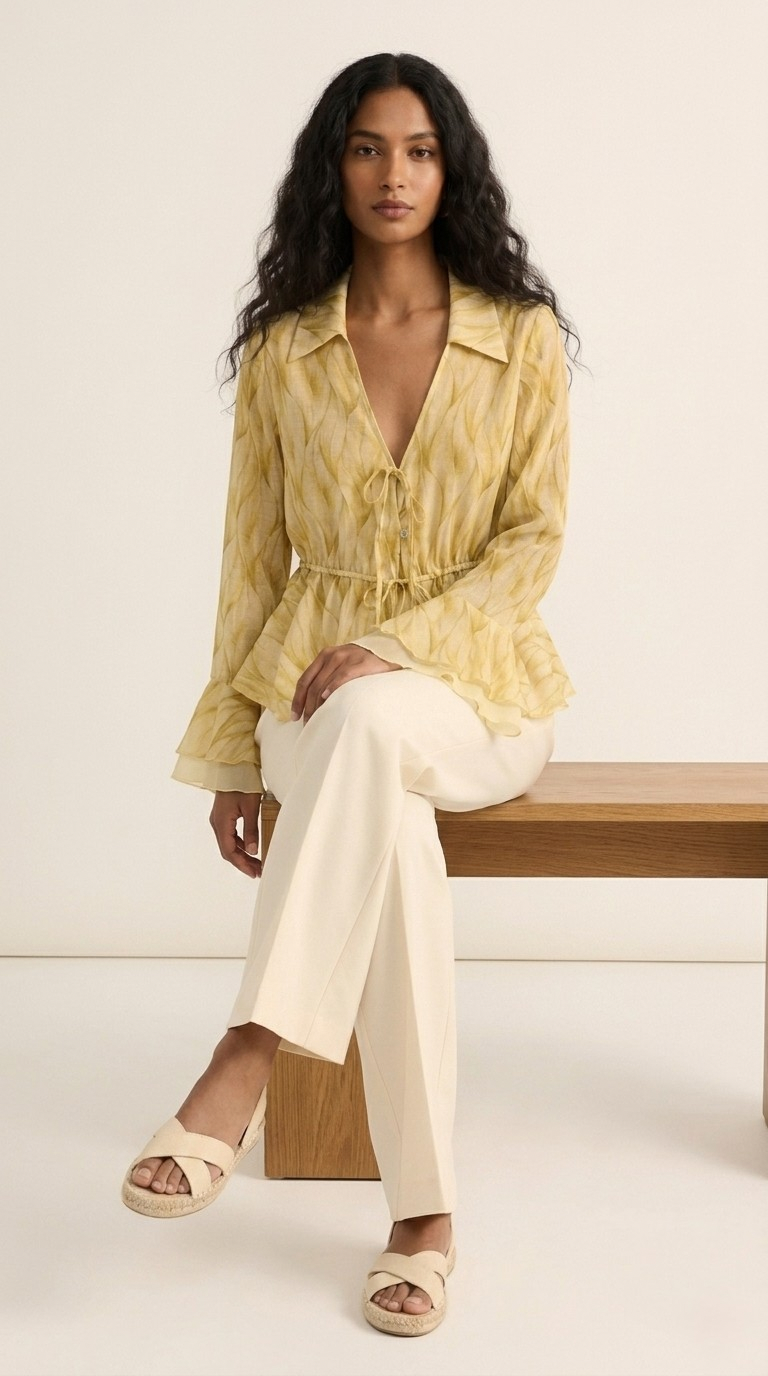 Vague Tie-Waist Printed Blouse