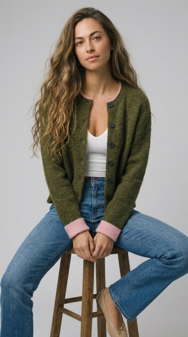 Contraste Fluffy Knit Cardigan