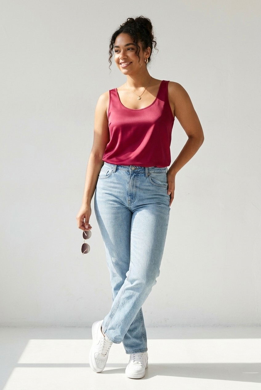 Satiné Scoop Neck Satin Tank