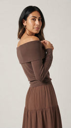 Bardot Ribbed Off Shoulder Sweater