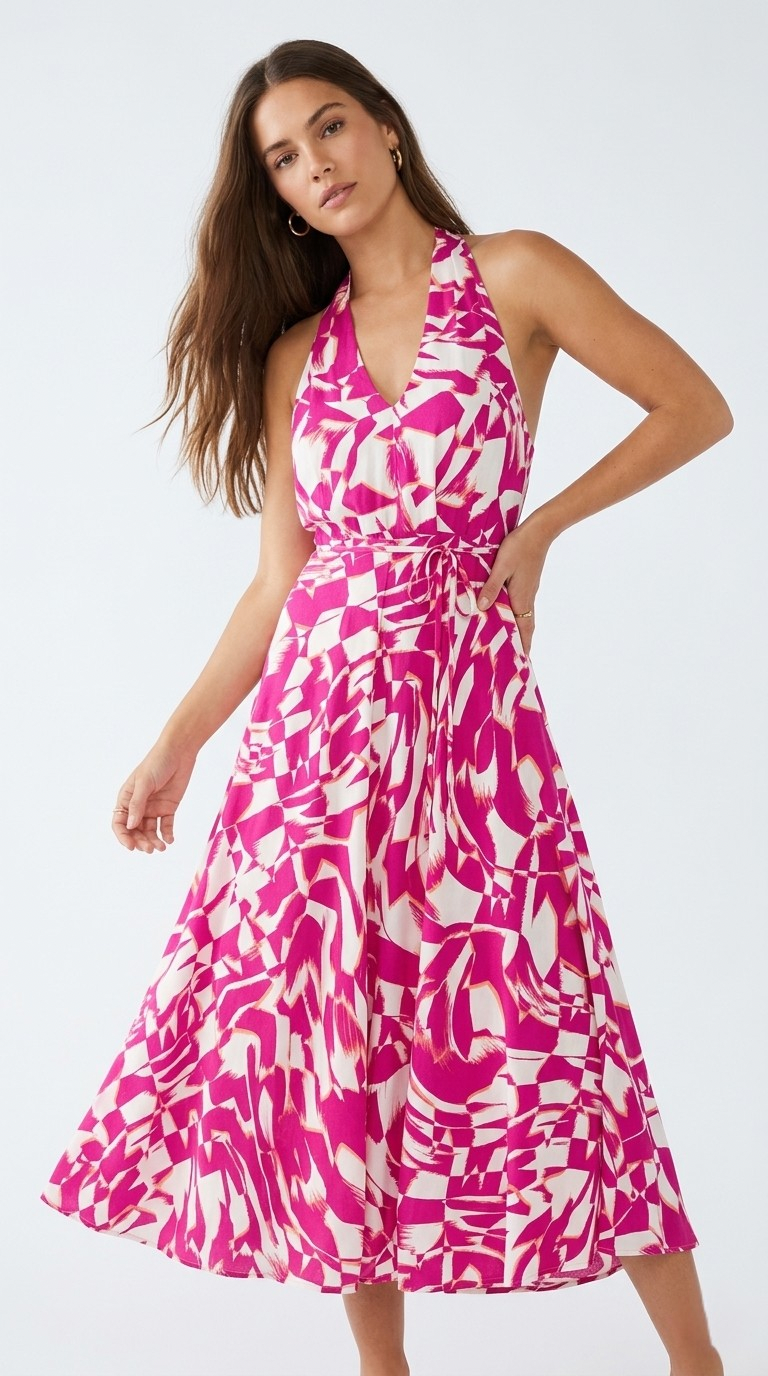 Ibiza Abstract Halter Midi Dress