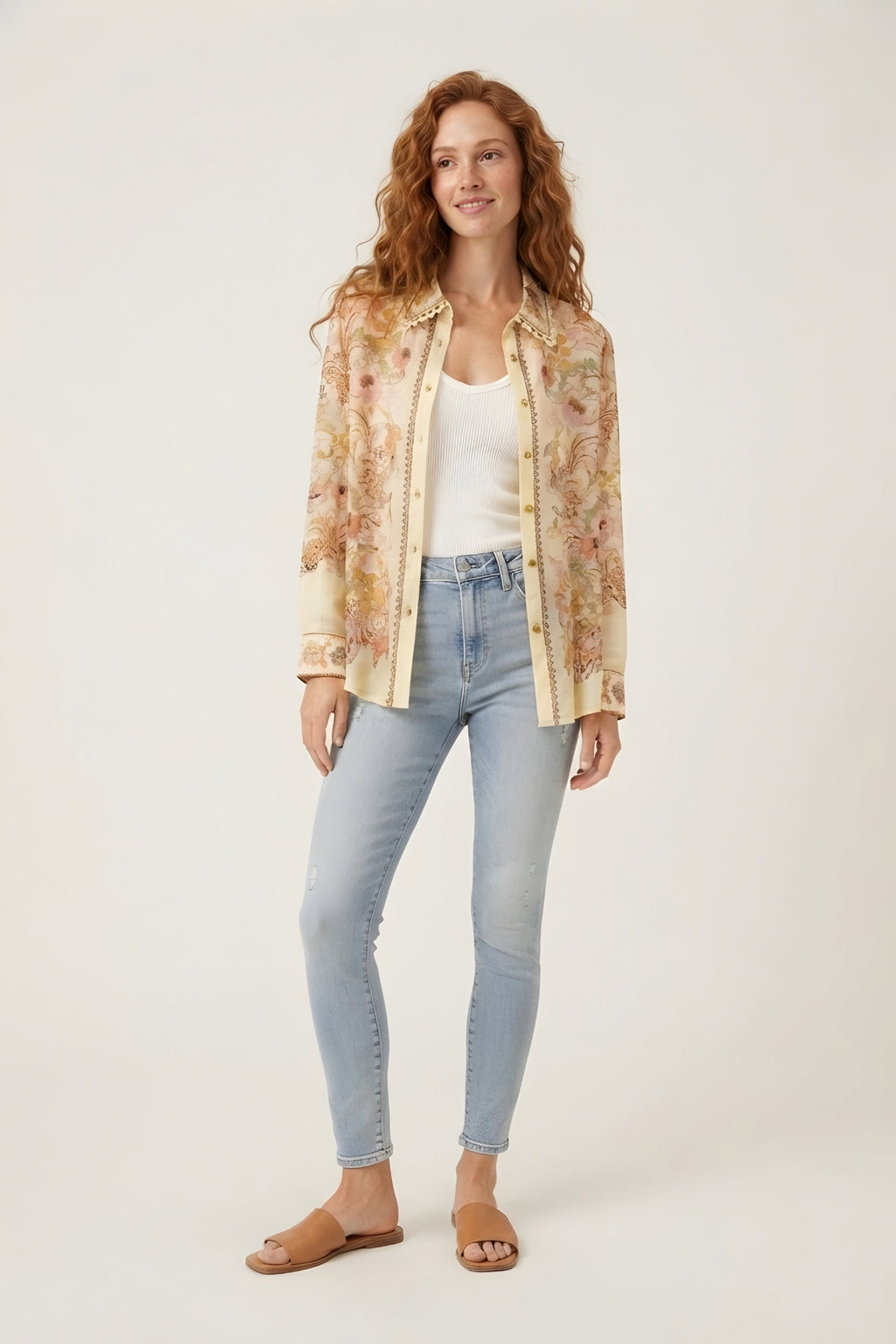 Dentelle Floral Lace Trim Shirt