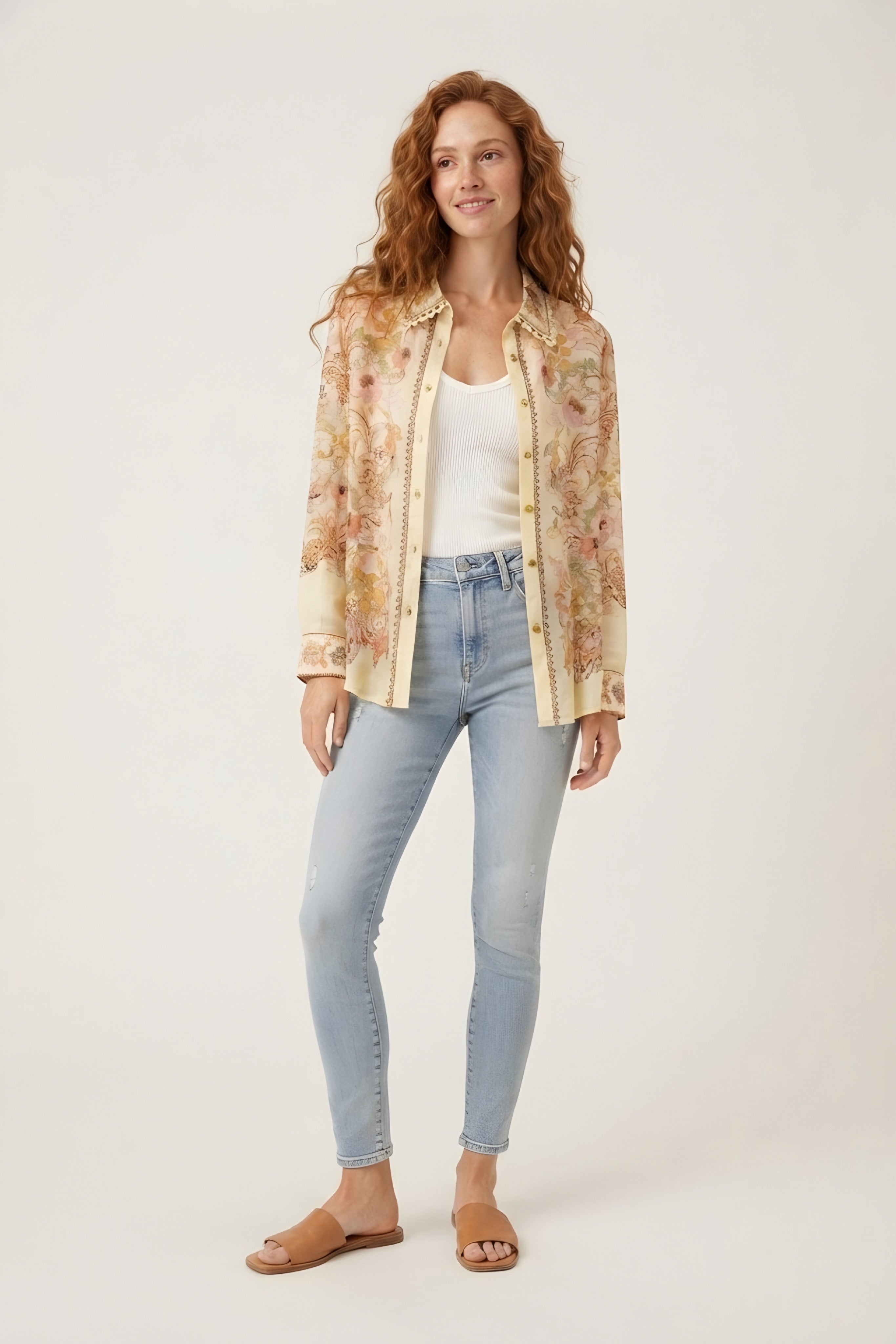 Dentelle Floral Lace Trim Shirt