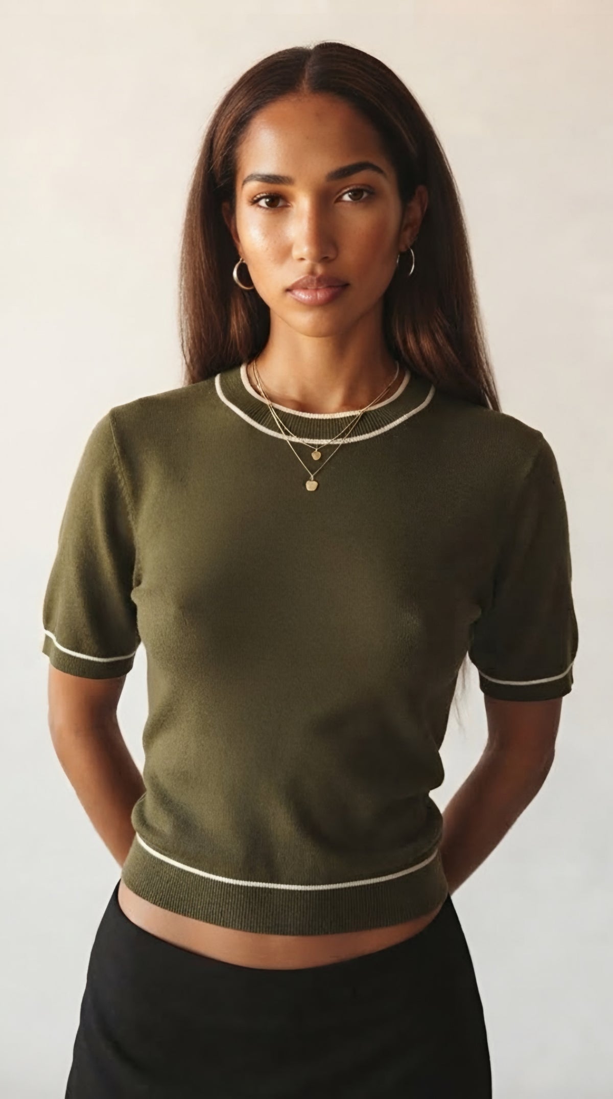 Fil Fine Knit Contrast Trim Sweater