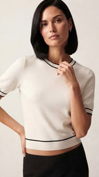 Fil Fine Knit Contrast Trim Sweater
