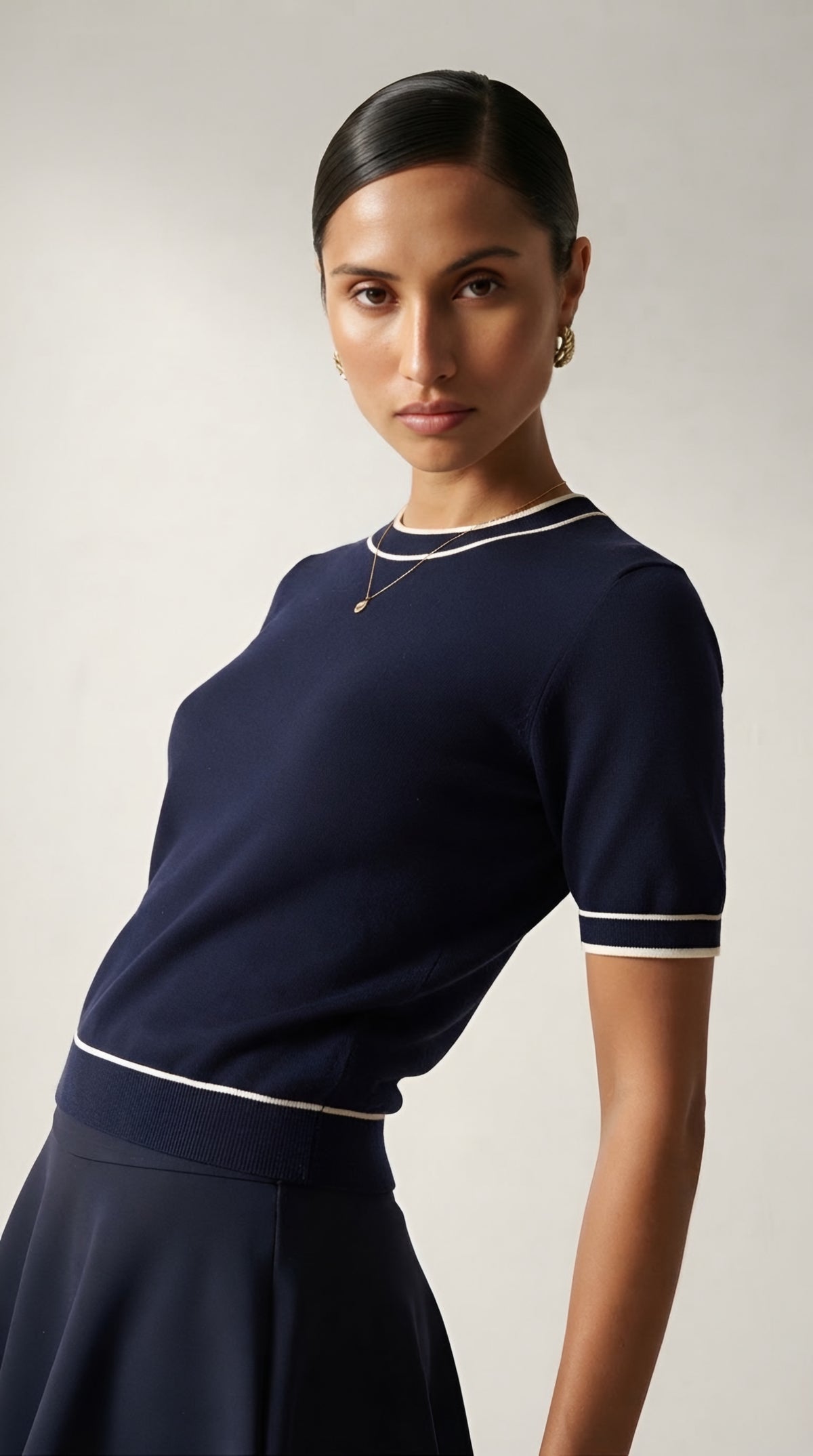 Fil Fine Knit Contrast Trim Sweater