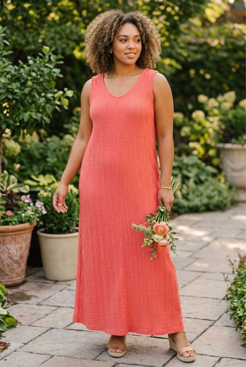 Corail Ribbed Knit Maxi Dress - Coral