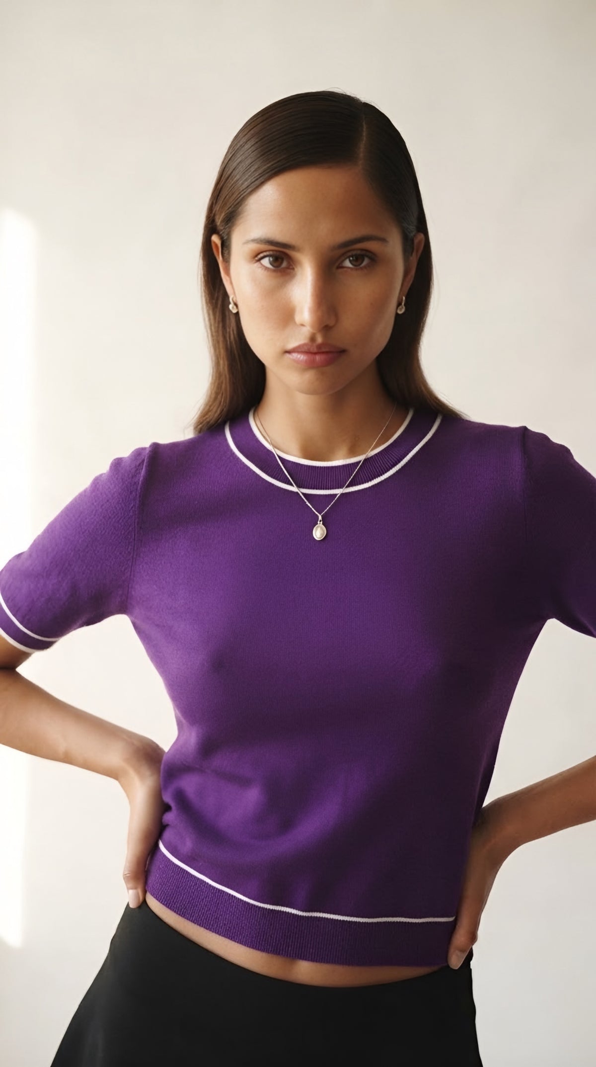 Fil Fine Knit Contrast Trim Sweater