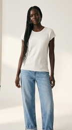 Nervuré White Cap Sleeve Knit Sweater