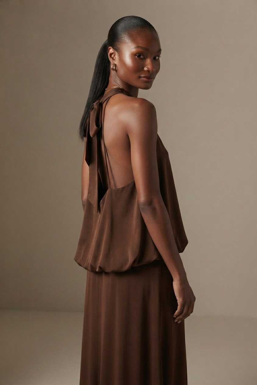 Sérénade Bow Back Halter Maxi Dress