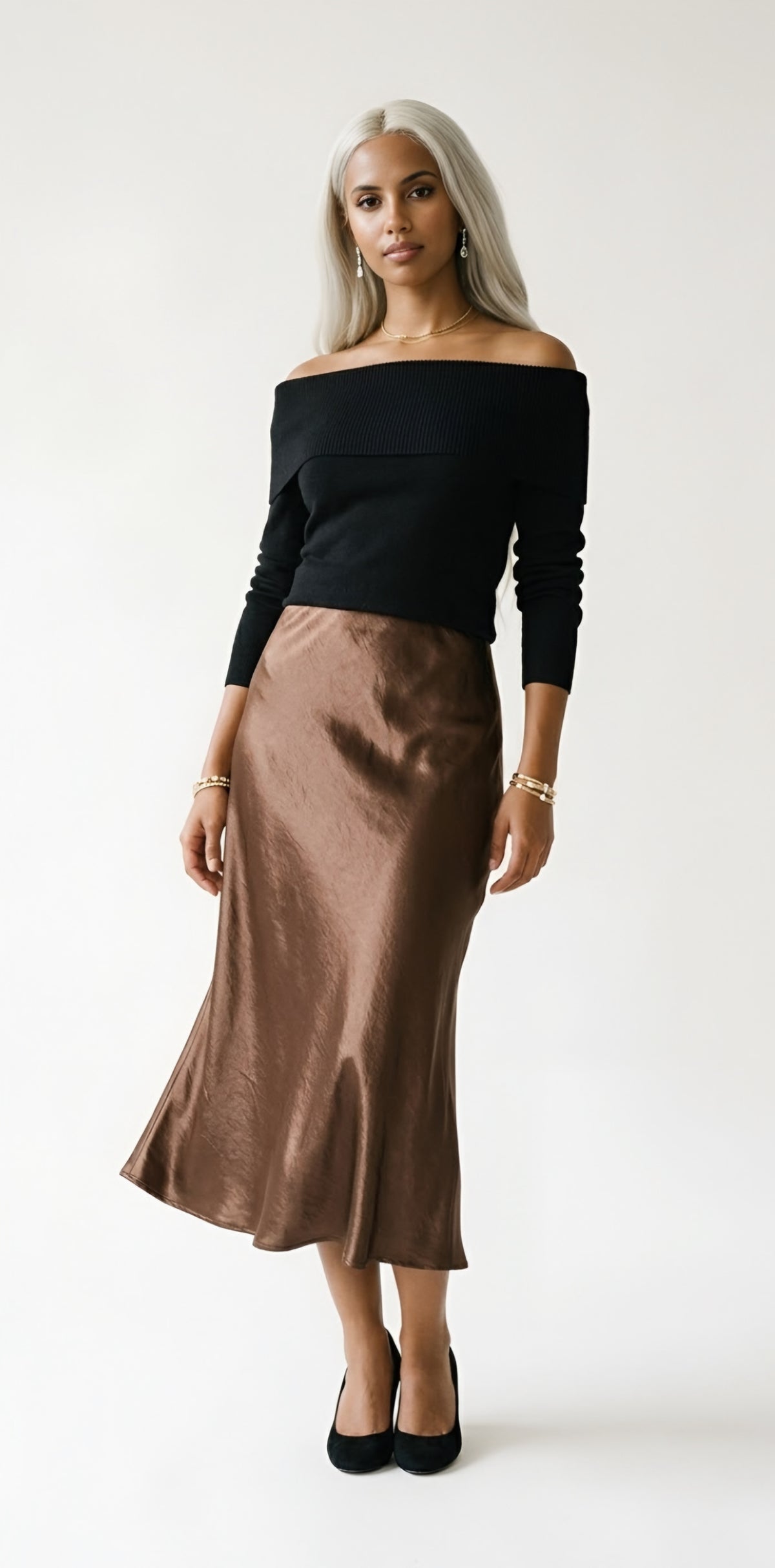Luisant Satin Midi Skirt