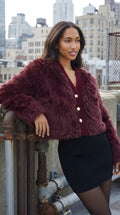 Duvet Cropped Faux Fur Jacket — Bordeaux