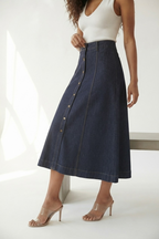 Brut Button Front Denim Midi Skirt