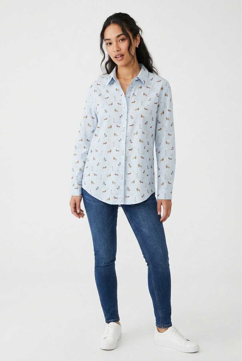 Caniche Dog Print Button Shirt