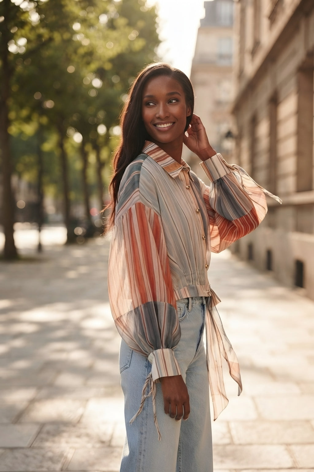 Irisé Stripe Chiffon Blouse