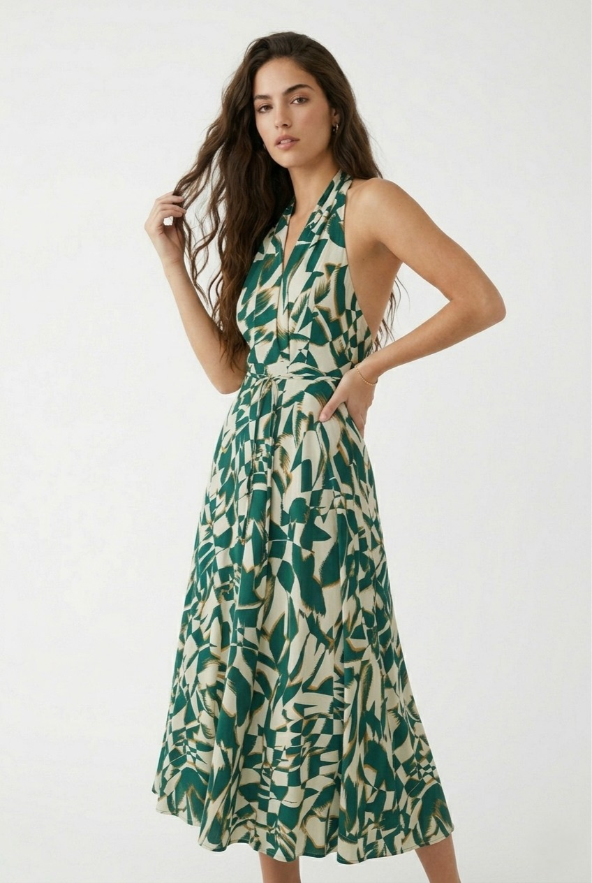Ibiza Abstract Halter Midi Dress