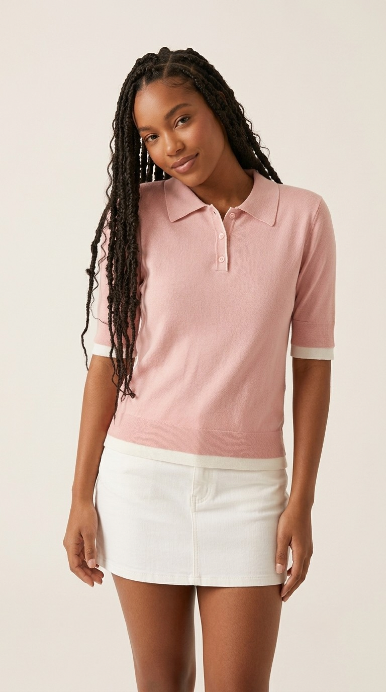 Passepoil Polo Knit Top