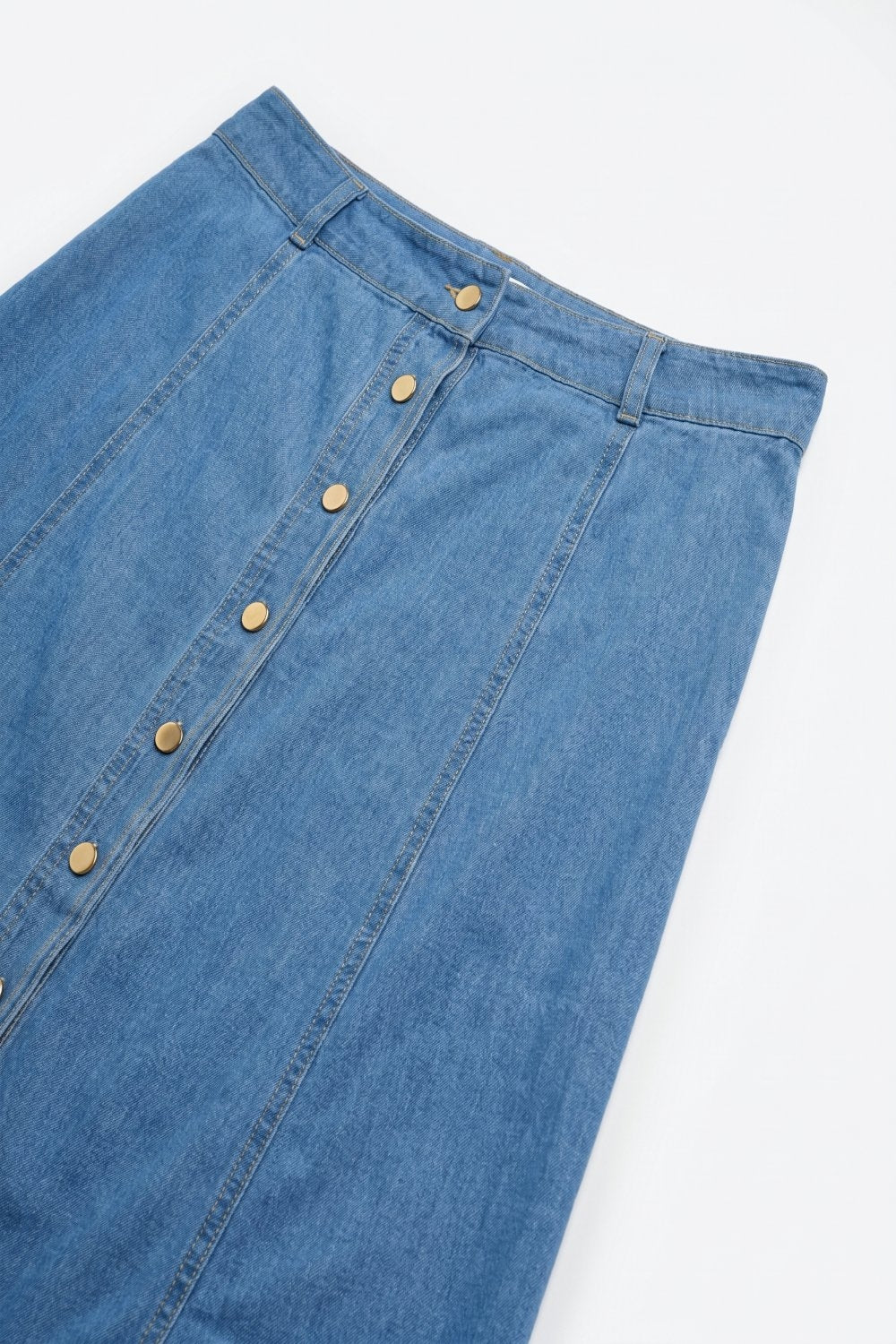 Brut Button Front Denim Midi Skirt