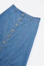 Brut Button Front Denim Midi Skirt