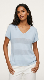 Onde Baby Blue Stripe Texture Knit Sweater