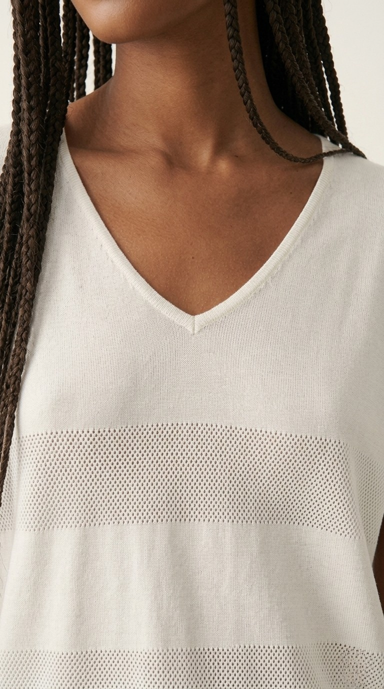 Onde White Stripe Texture Knit Sweater