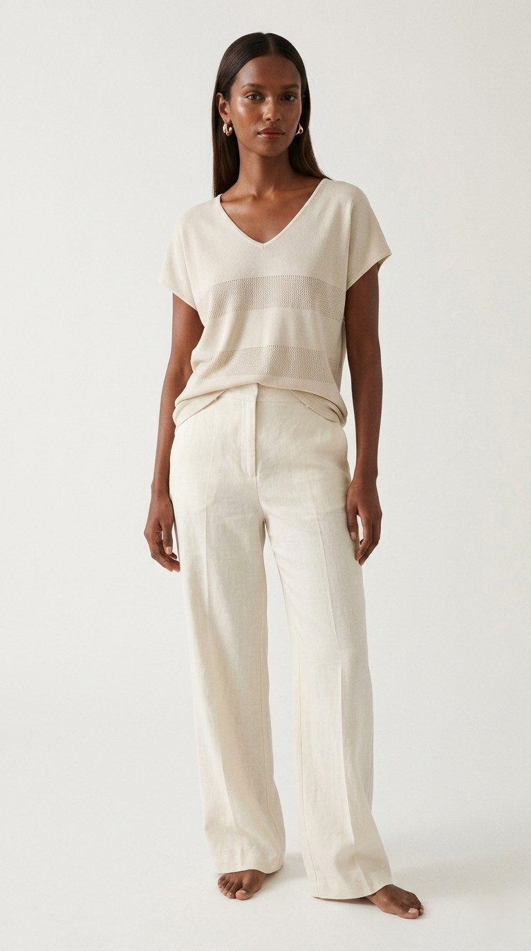 Onde Beige Stripe Texture Knit Sweater