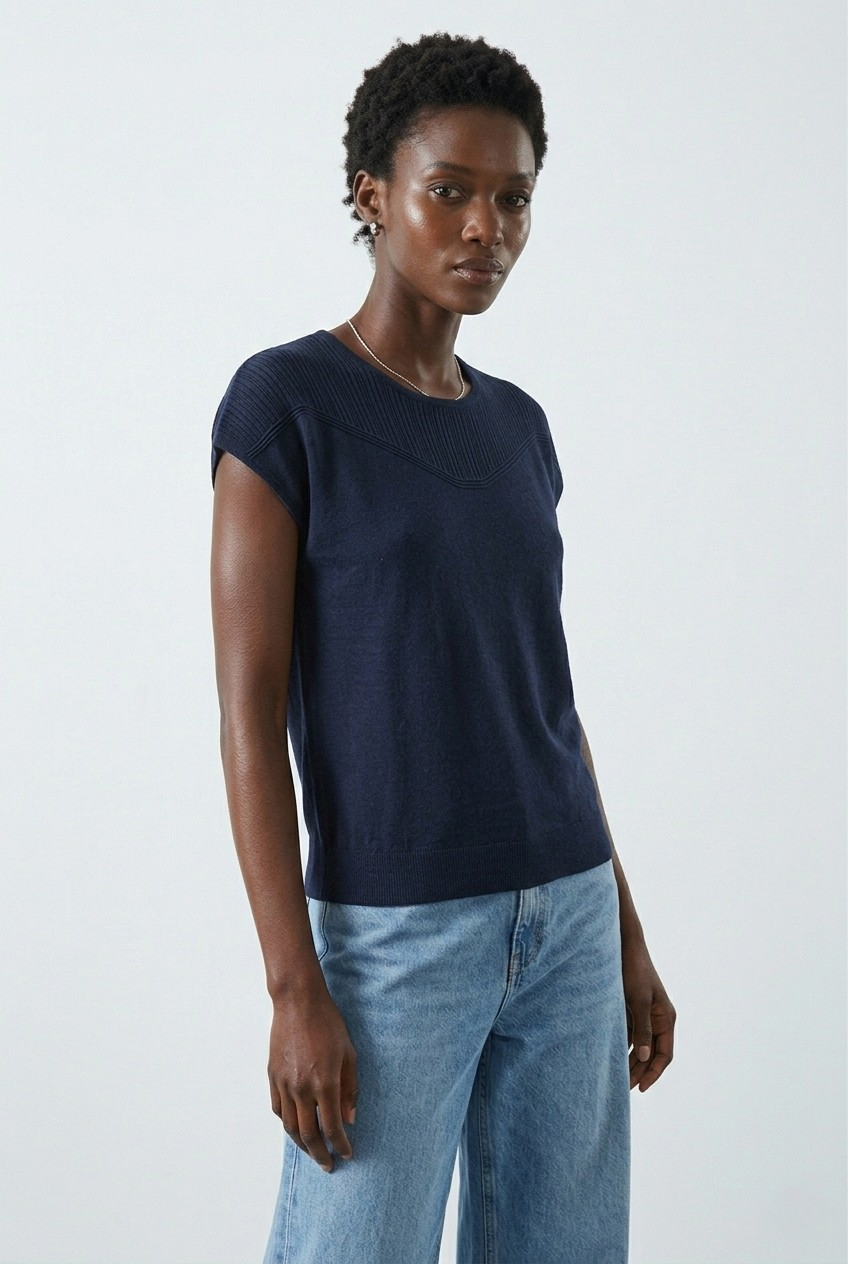 Nervuré Navy Cap Sleeve Knit Sweater