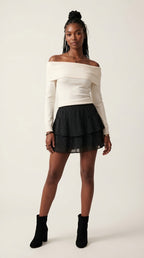 Bardot Ribbed Off Shoulder Sweater