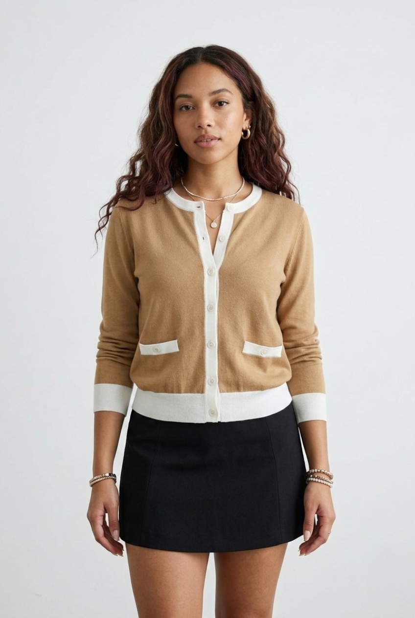 Galon Contrast Trim Cardigan