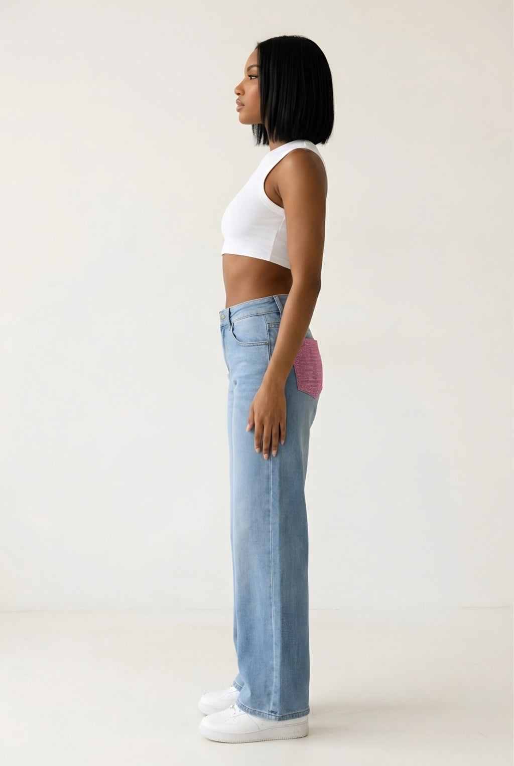 Scintille Pink Strass Wide Leg Jeans