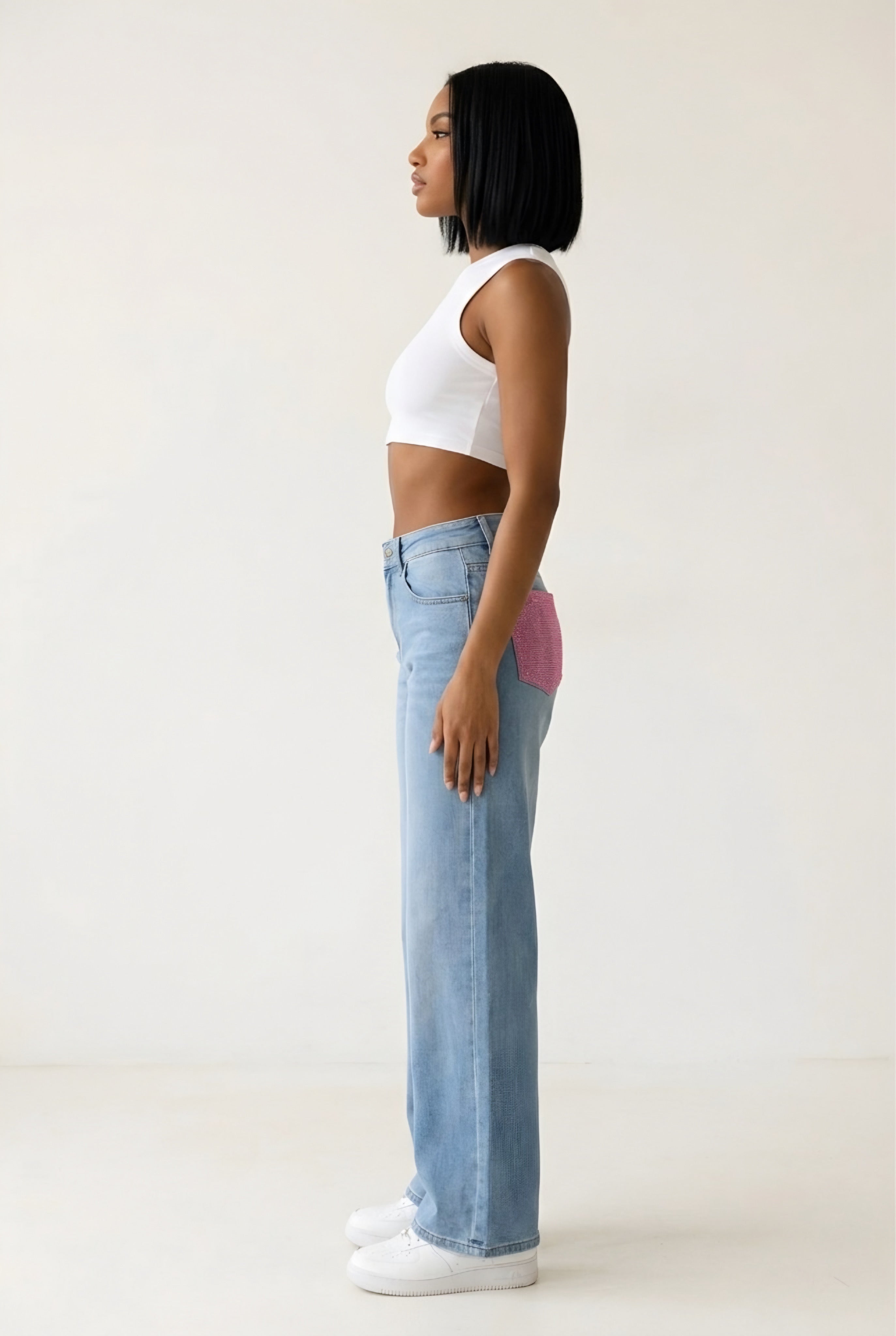 Scintille Pink Strass Wide Leg Jeans