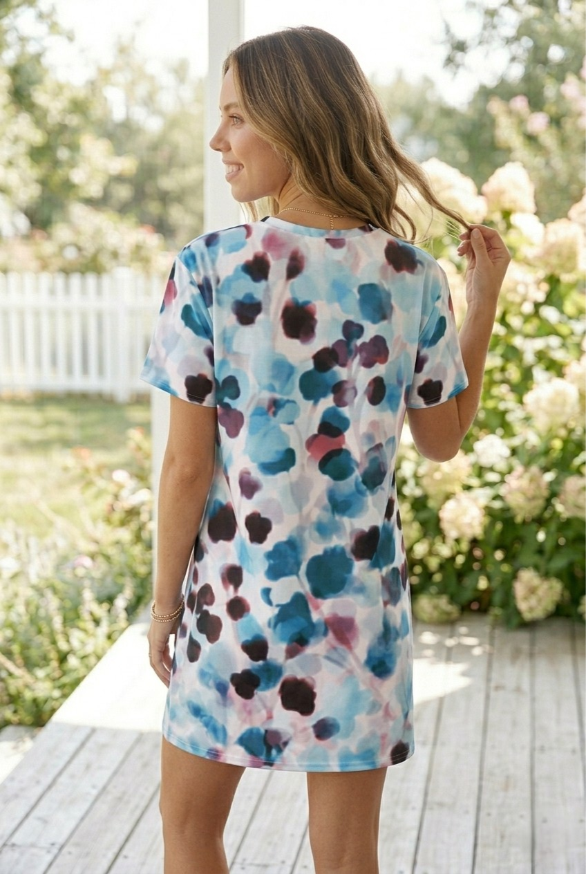 Pensée Watercolor Floral T-Shirt Dress