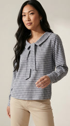 Carreaux Tie Neck Blouse