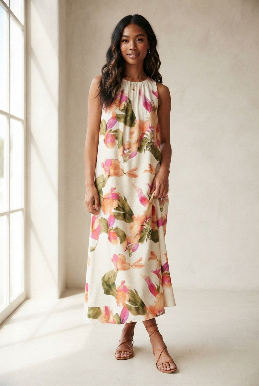 Aquarelle Floral Sleeveless Maxi Dress