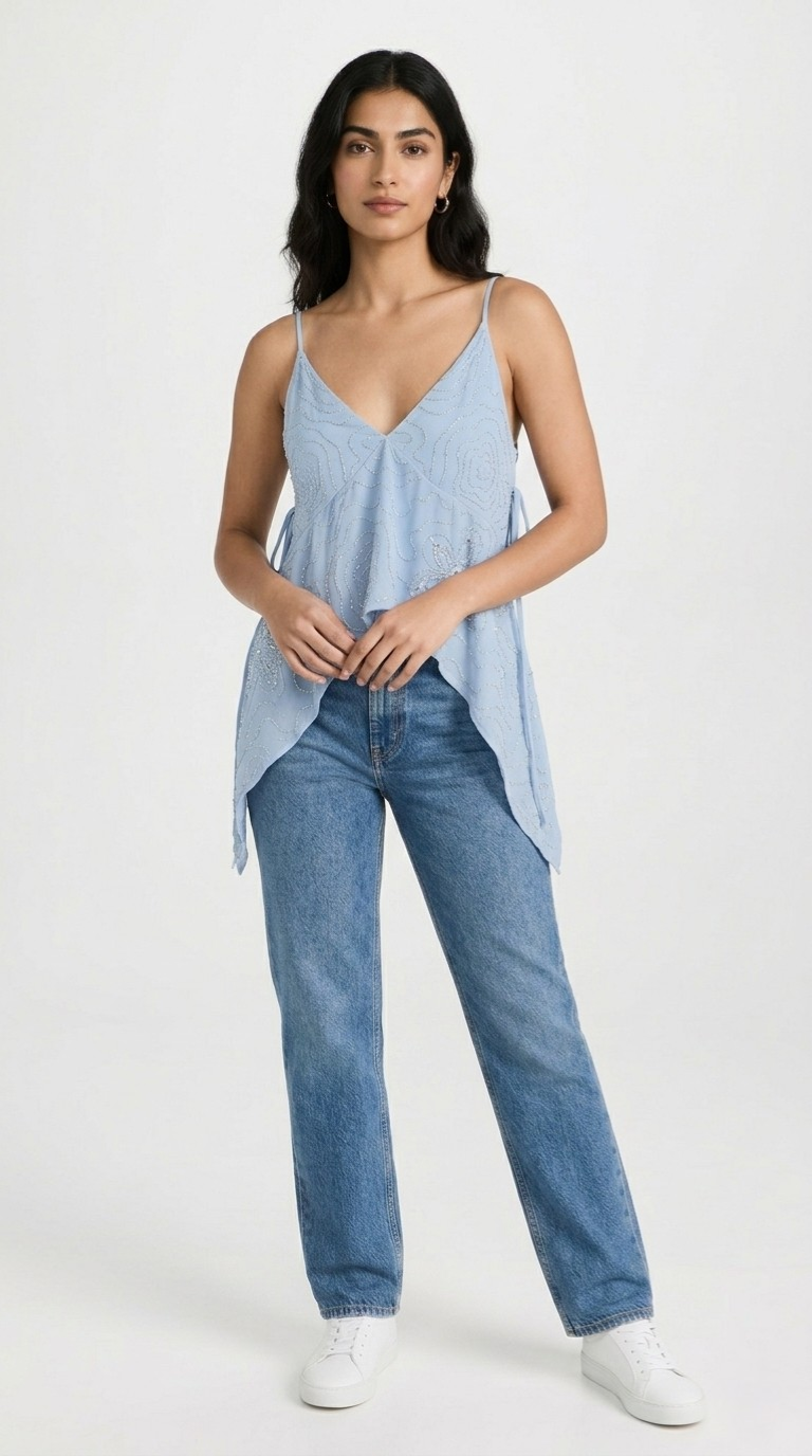 Nacre Beaded Chiffon Top
