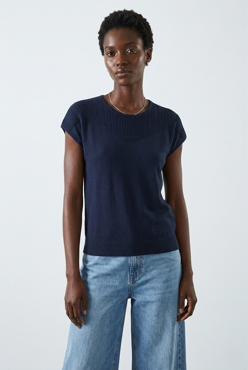 Nervuré Navy Cap Sleeve Knit Sweater