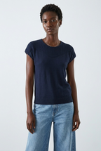 Nervuré Navy Cap Sleeve Knit Sweater