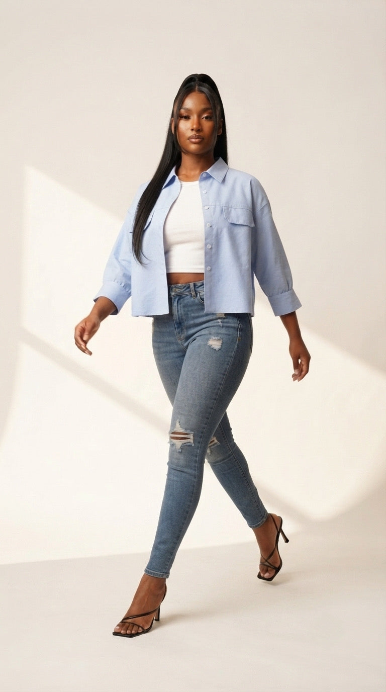 Bouton Cropped Pocket Shirt