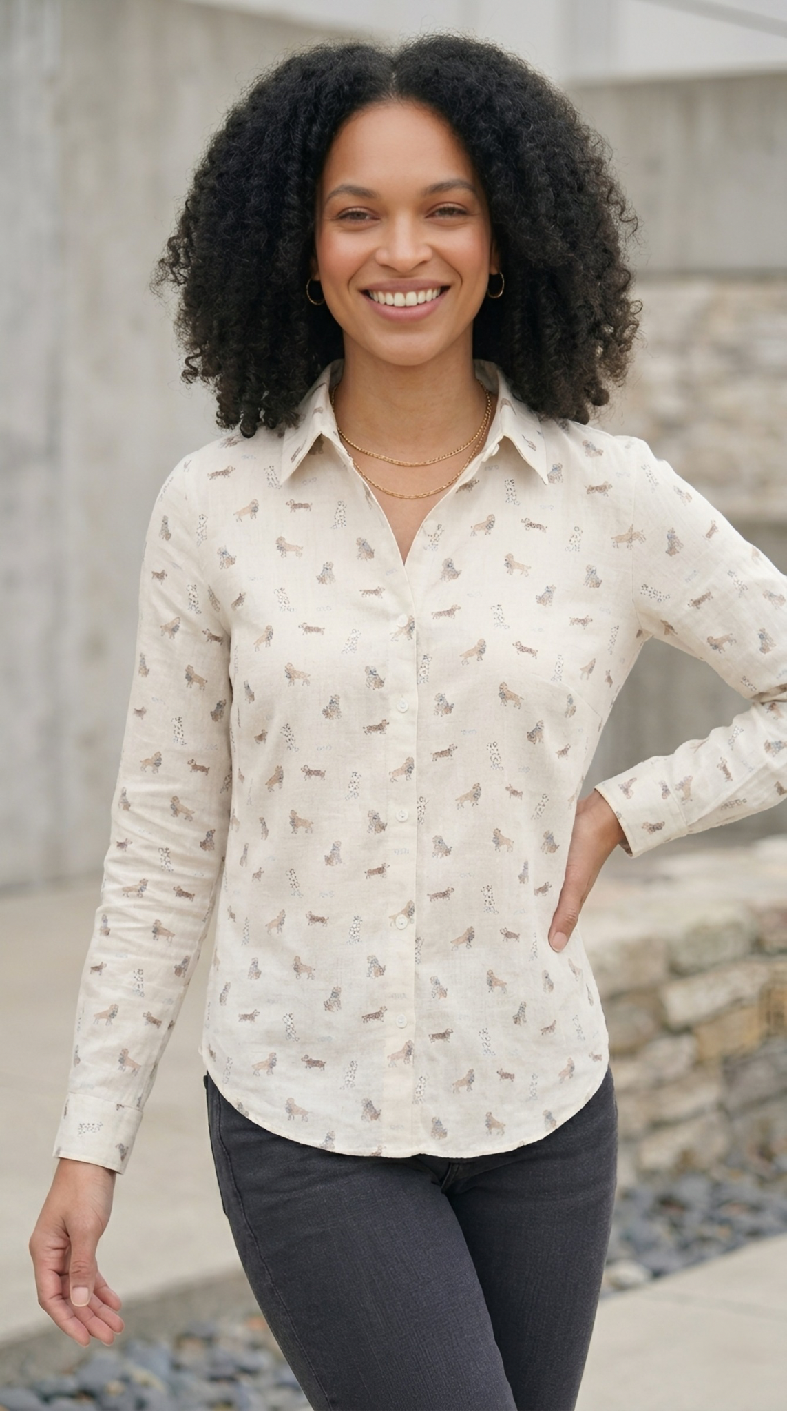 Caniche Dog Print Button Shirt