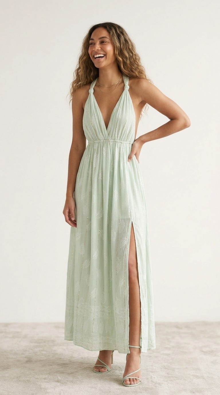 Feuille Mint Lurex Midi Dress