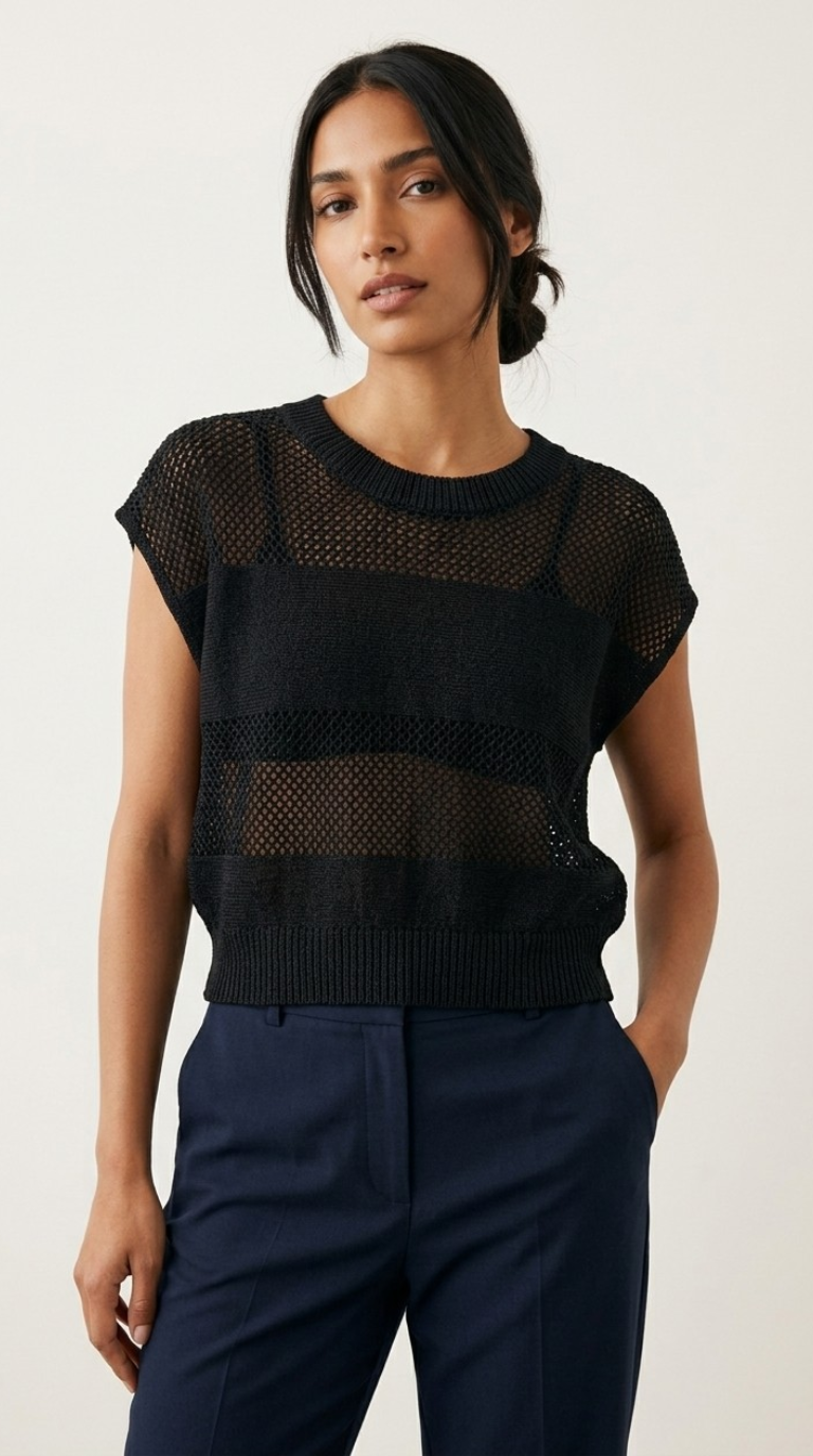 Treillis Cap Sleeve Sweater