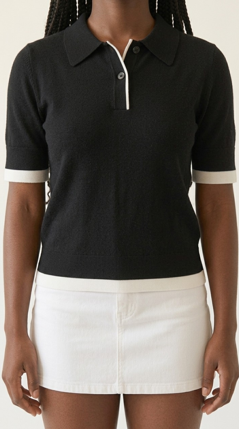 Passepoil Polo Knit Top
