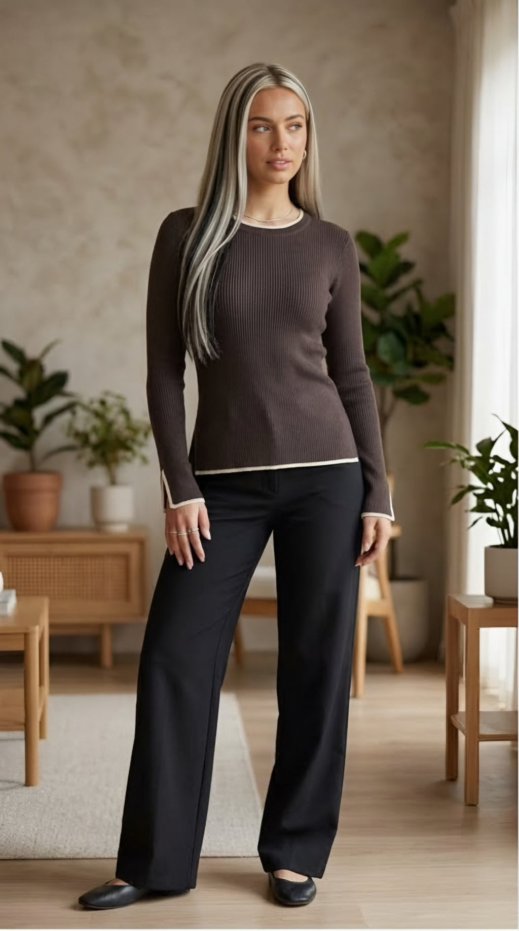 Galon Ribbed Contrast Sweater