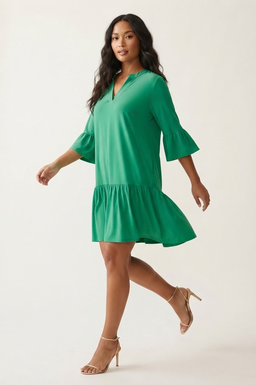 Émeraude Ruffle Cuff Tiered Dress