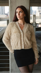 Duvet Cropped Faux Fur Jacket — Beige